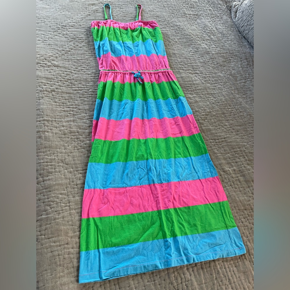 Ralph Lauren Girls’ Maxi Dress Pink Blue Green Stripes Size XL 16 100% Cotton